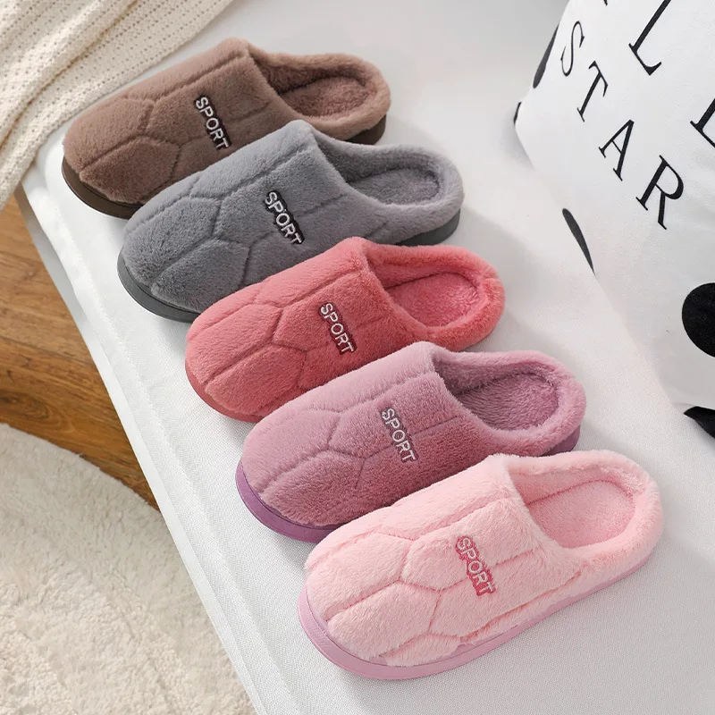 Winter Men Slippers Fluffy Fur Women Warm Closed Toe Plush Cotton Slippers Soft Home Indoor Bedroom Non-Slip Floor Slippers