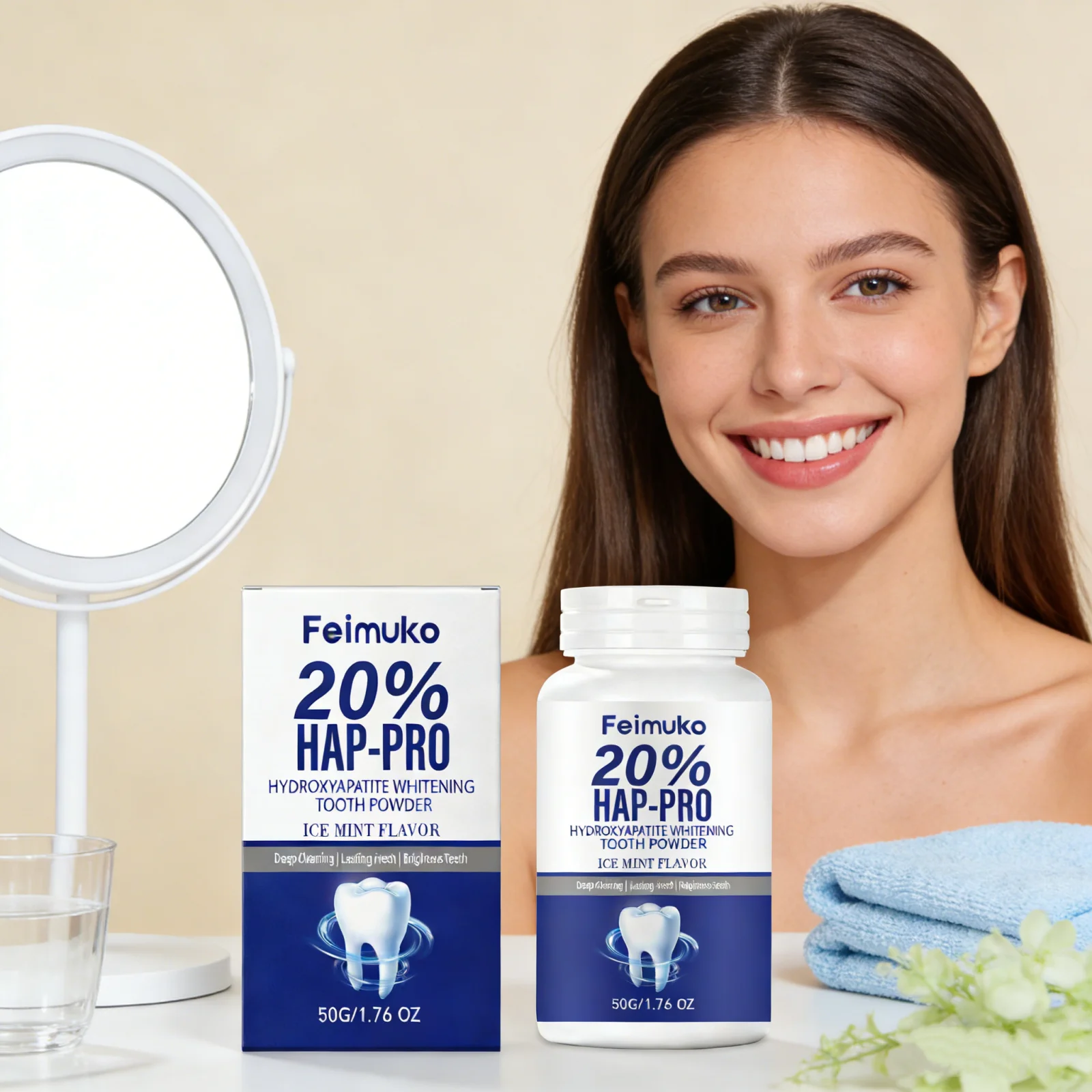 

Мгновенный порошок для отбеливания зубов 20% HAP-PRO: глубокое очищение, удаление зубного камня и пятен, восстановление эмали, мятный вкус, мягкий отбеливающий порошок для зубов