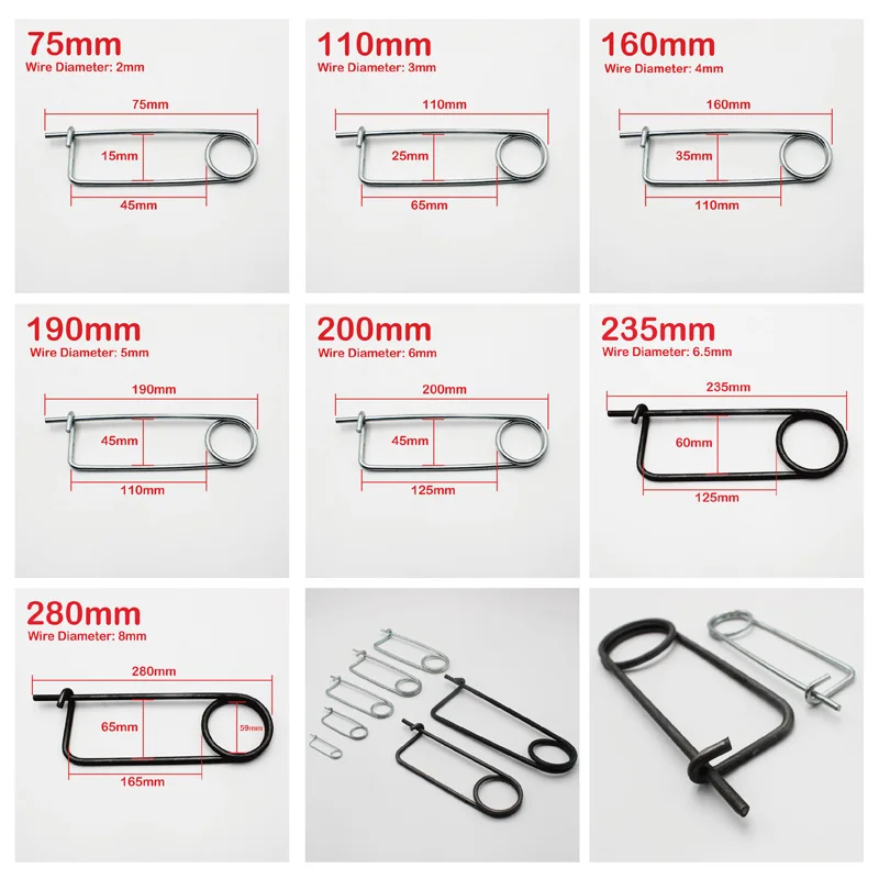 Industrial Spring Loaded Steel Safety Shackle Pin Clip 75mm 110mm 160mm 190mm 200mm 235mm 280mm