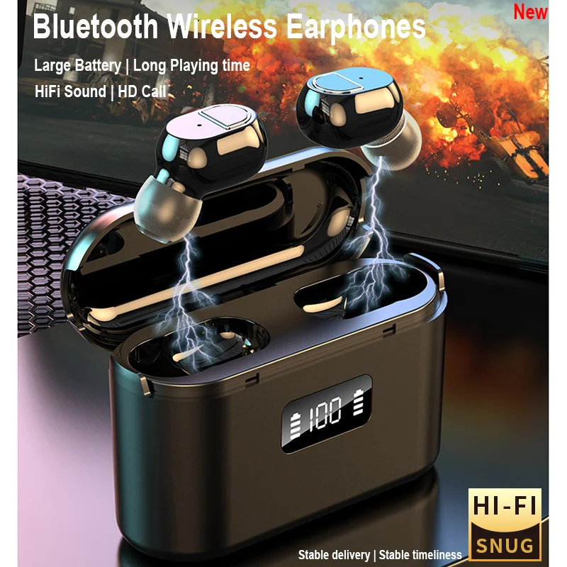 

Bluetooth Earphone Large Battery Wireless Headphone In-Ear High Quality HiFi Headset With Mic ENC HD-Calling Noise Reduction