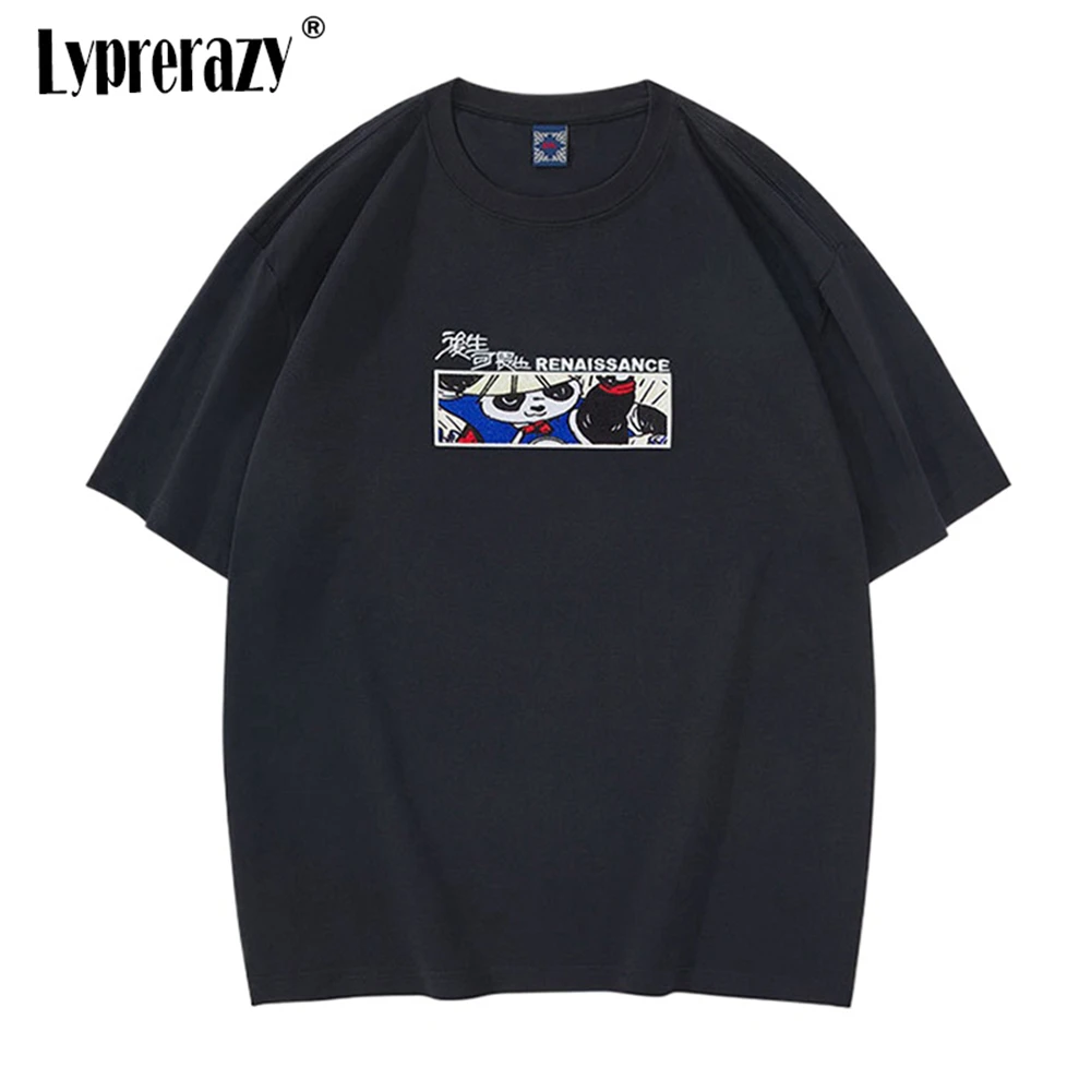 

Lyprerazy Chinese Style Panda Embroidery T shirt Men's Summer Casual Cotton Tee Tops