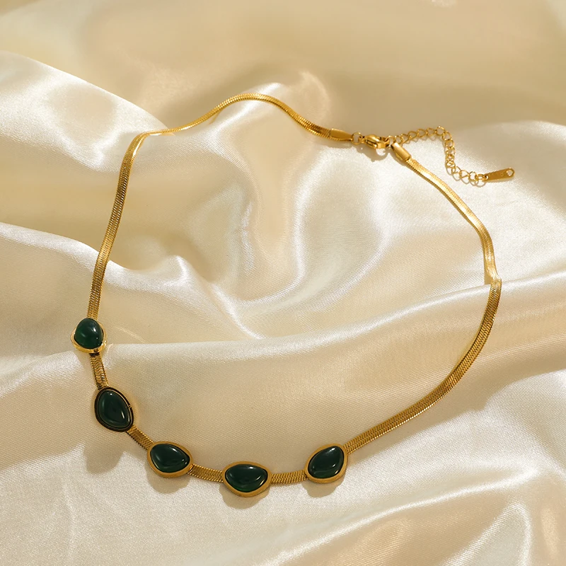 EILIECK 316L Edelstahl Halskette mit grünem Zirkonia-Kristall für Damen, modische Luxus-Kette, Choker-Schmuck, Party- und Hochzeitsgeschenke – Detail 13