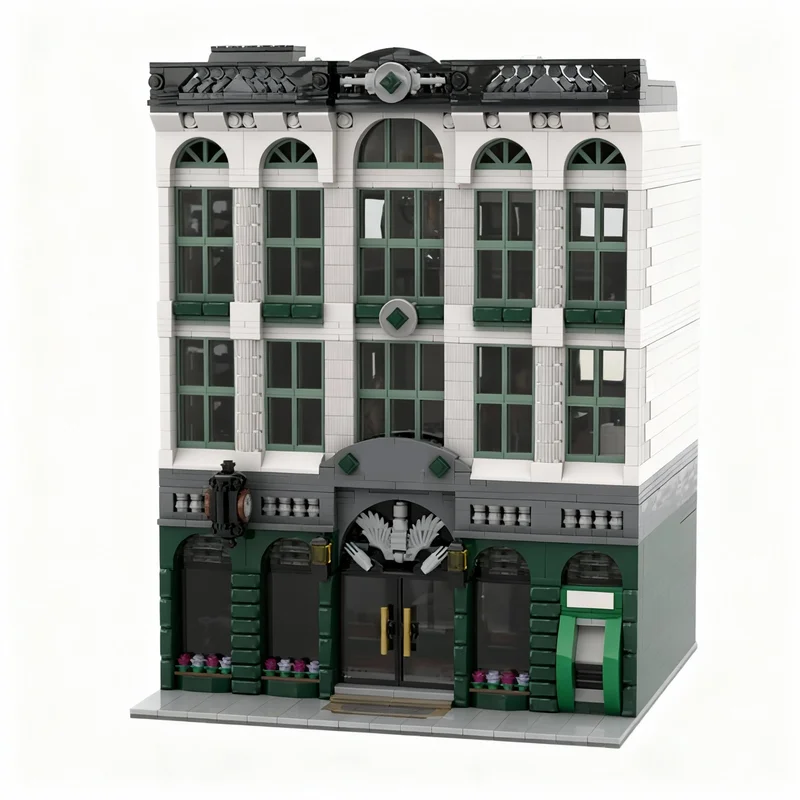 

3743 детали MOC Городской банк: Модульная модель городской улицы, строительные блоки, конструктор, рождественский подарок, творческая идея, развивающая игрушка