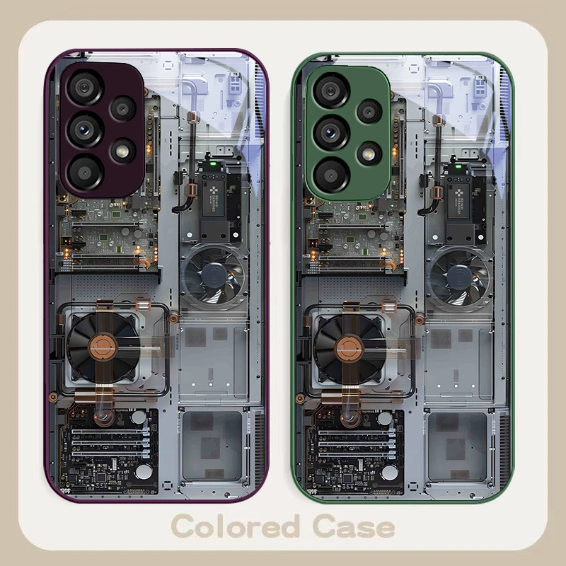 Gray Motherboard Fan For Samsung Galaxy S24 Plus S20 21 FE S23 Ultra S8 9 A70 72 73 50 51 52 53 Tempered Glass Phone Case