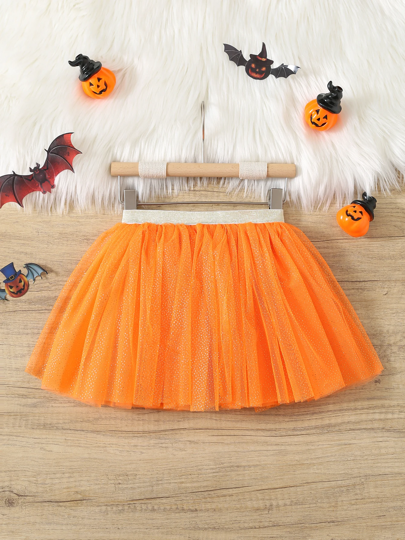 2024 explosive new flash pink glitter orange skirt girl cute skirt pleated mesh princess skirt