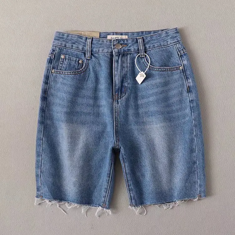 Dave&Di Summer  Retro Solid Color Washed American Distressed Denim Shorts Boyfriend High Waist Bermuda
