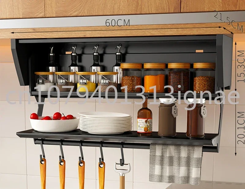 

Kitchen Pull-down Folding Condiment Storage Shelf Space Aluminum Wall Hanging Condiment Rack Under The Cabinet Large-capacity