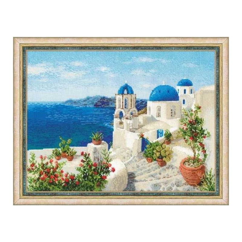 

Cross-stitch Kit Santorini Seaside Scenery 28ct 18ct 14ct 11ct Precision Printed Fabric DIY Hand-Embroidered Materials Kit