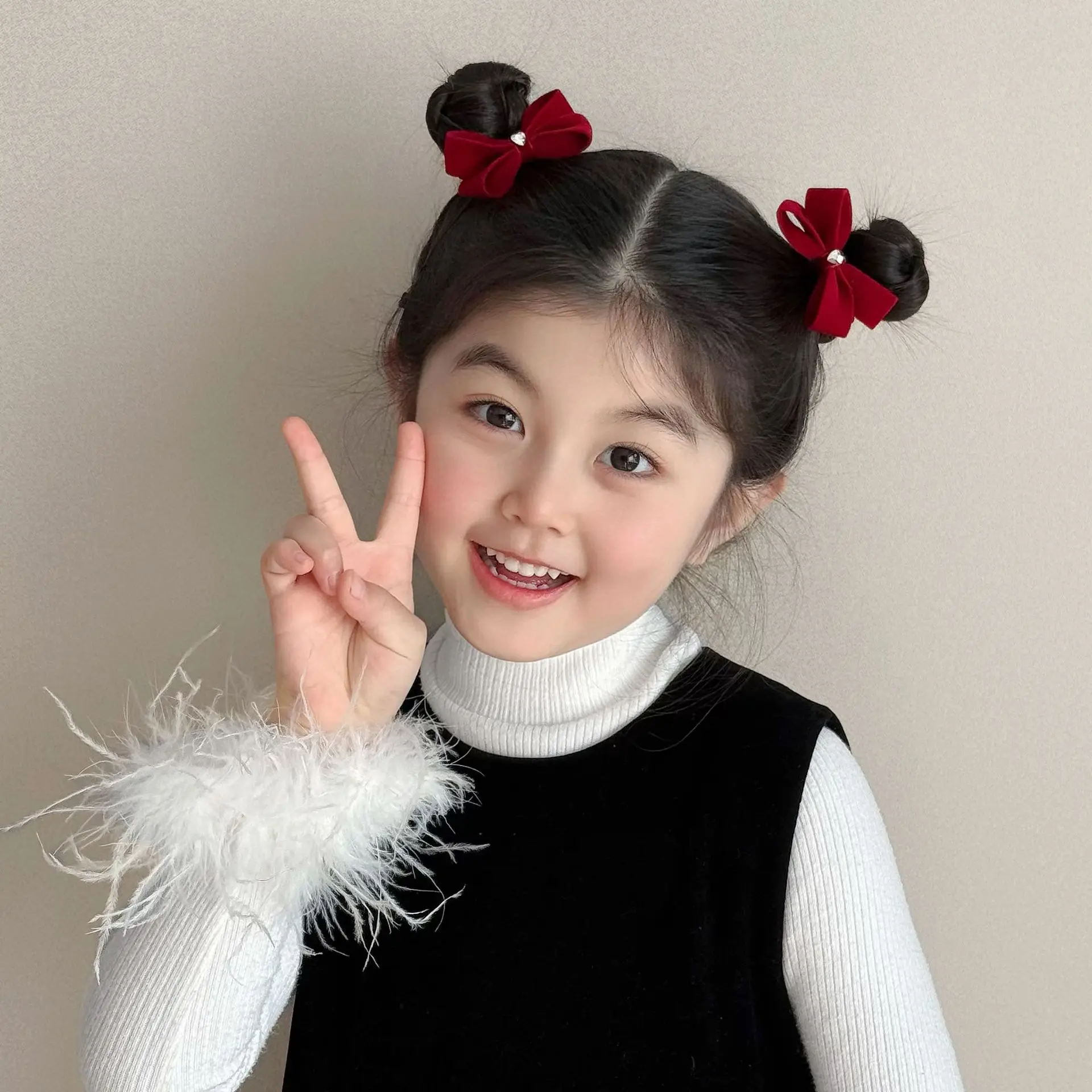 Hair Ties Top Clip Headband Red Velvet Puffy Bow Sweet Kids Princess Festive Holiday Lightweight Compact Daily Cute