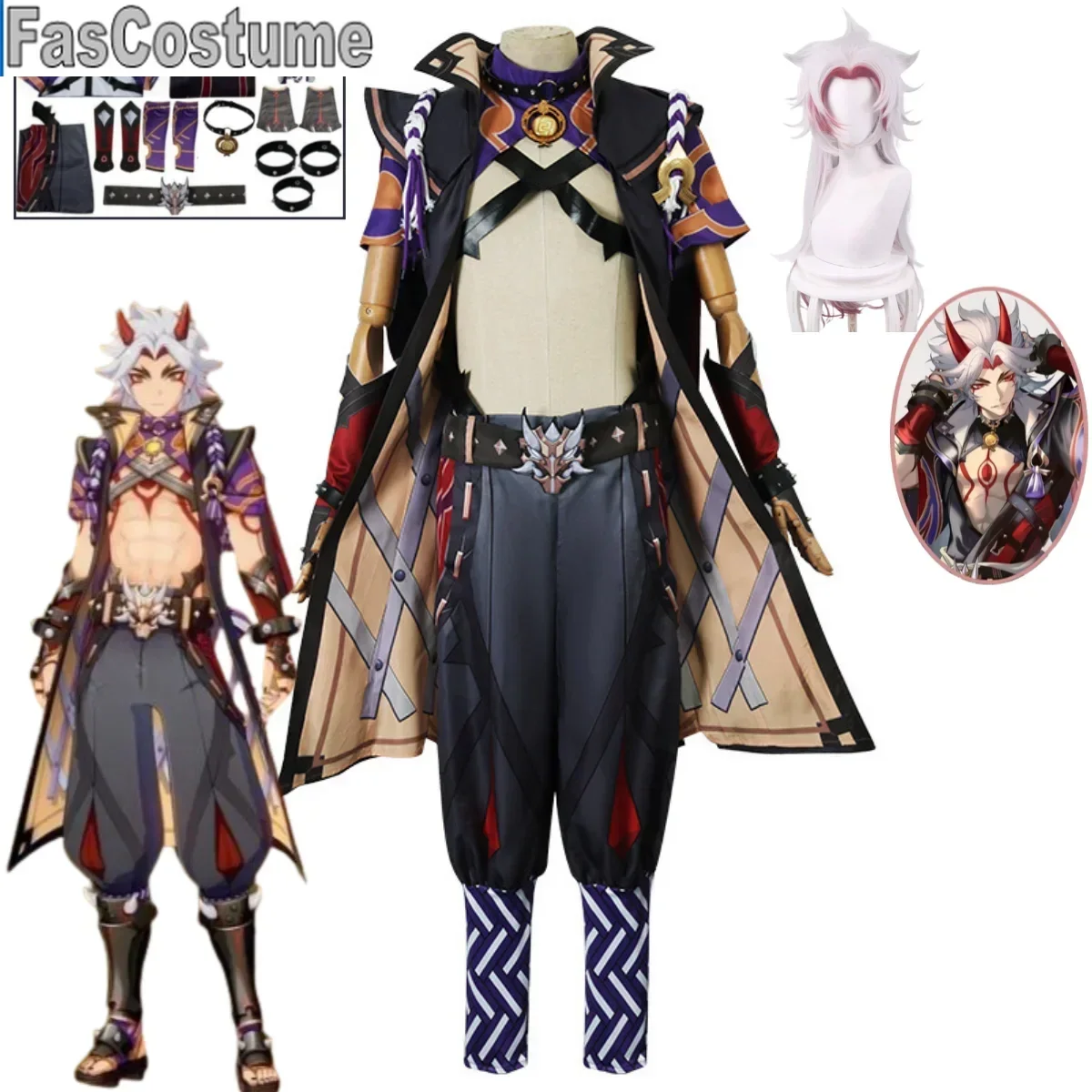 FasCostumeArataki Itto Kostum Cosplay Permain Genshin Dampak disfraz de combate juego Anime Halloween disfraz de fiesta de Carnaval