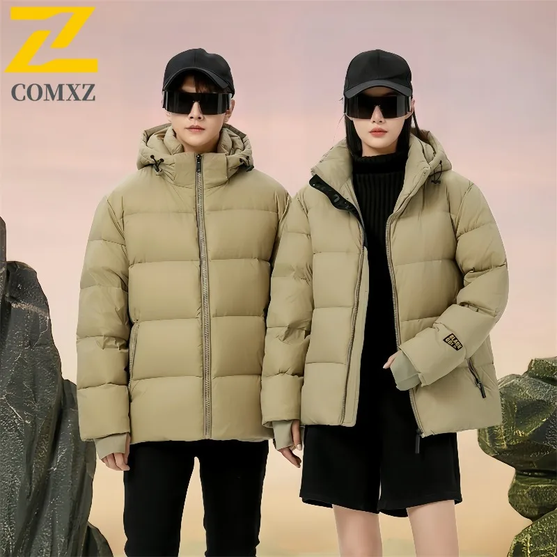 COMXZ 2025 Winter Couple Graphene Diamond Black Gold Down Jacket Thickened Warm Trendy Casual Waterproof Coat with Bag