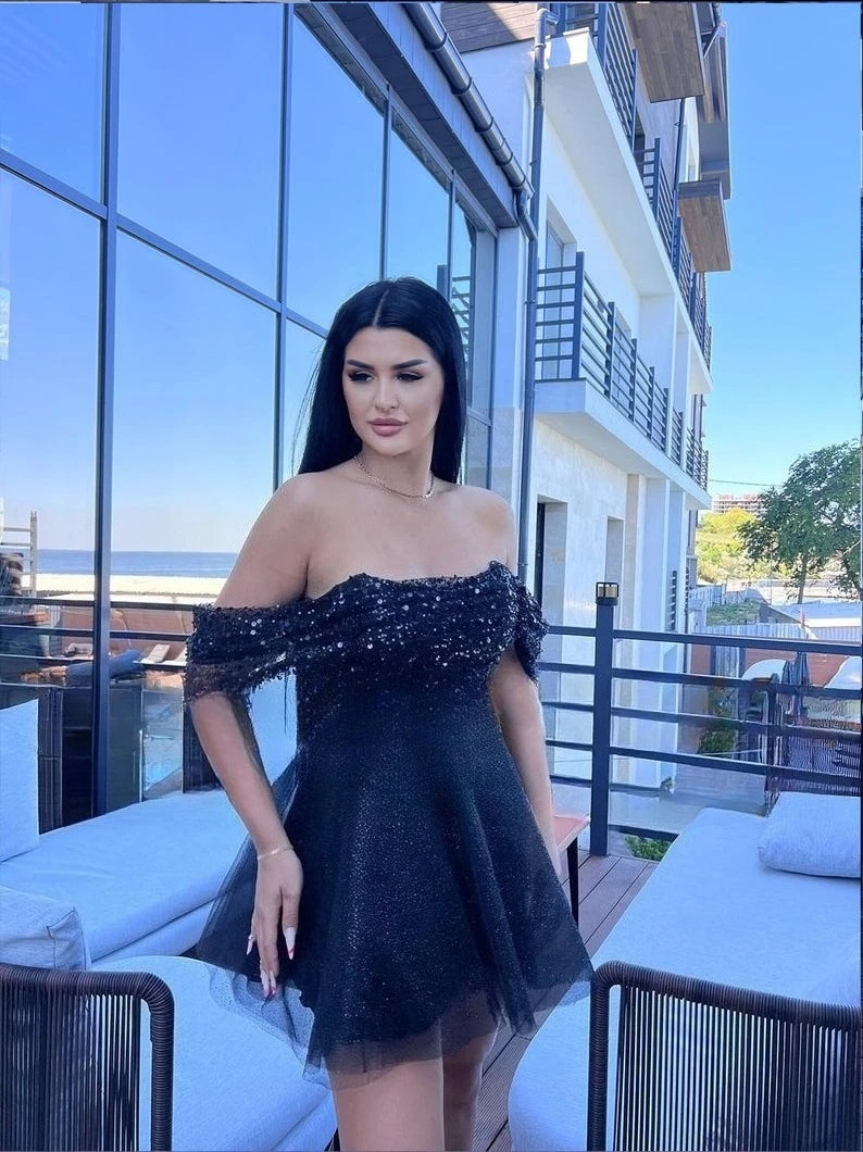 Short Corset Sparkly Off The Shoulders Gliter Dress Cocktail Dresses  Elegant Dress Women for Wedding Party Evening Gown
