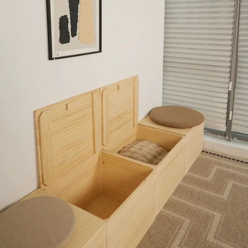 Solid wood, tatami, wooden box, storage, bed, rectangular, seating, storage