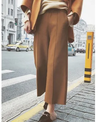 Pantalon taille haute en mélange de laine pour femmes, jambes larges, A/W, nouveau pantalon décontracté fluide, grande taille, longueur cheville