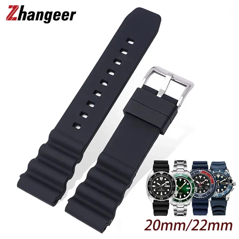 20mm 22mm Silicone Strap For Seiko SKX007 SRP777J1 CITIZEN Diving Sport Waterproof Wrist Band Bracelet Smart Watchband For Casio