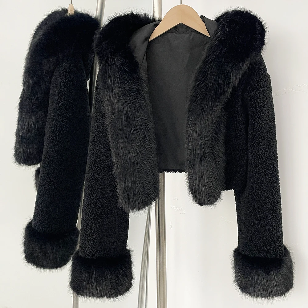 Casaco de pele do falso outono jaqueta de pele de cordeiro eco-friendly feminino quente grosso pele do falso artificial roupas de inverno feminino com capuz casaco curto