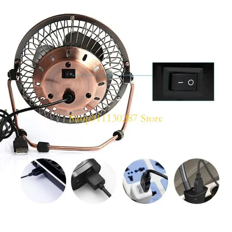 

J1HC USB Table Fan Desk Fan Adjustable 360 Degree Metal Quiet Electric Fan for Home