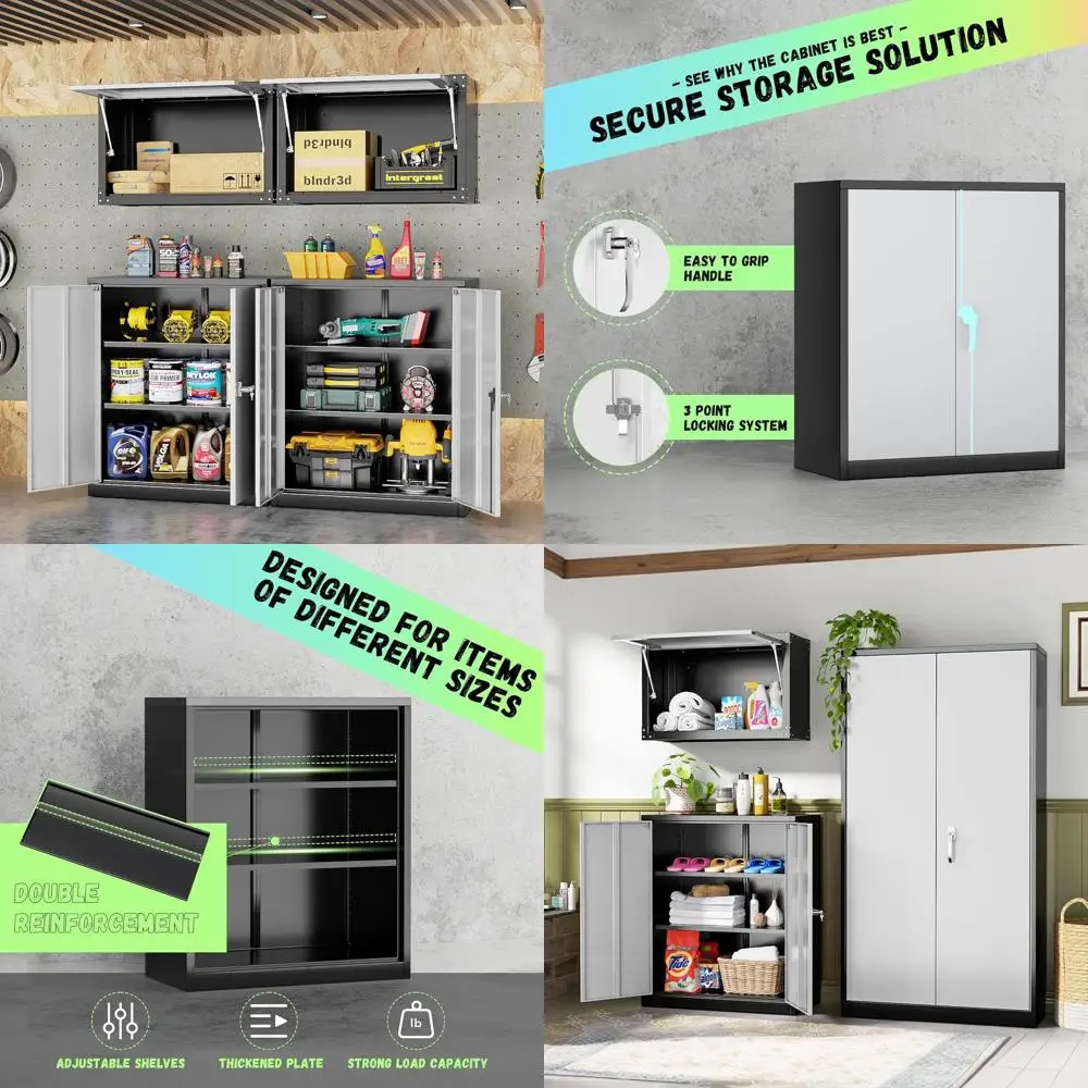

Высокий шкаф для хранения с замком, 36 дюймов, с 2 регулируемыми полками, небольшая кладовая для дома, офиса, кухни и ванной комнаты, черно-серый