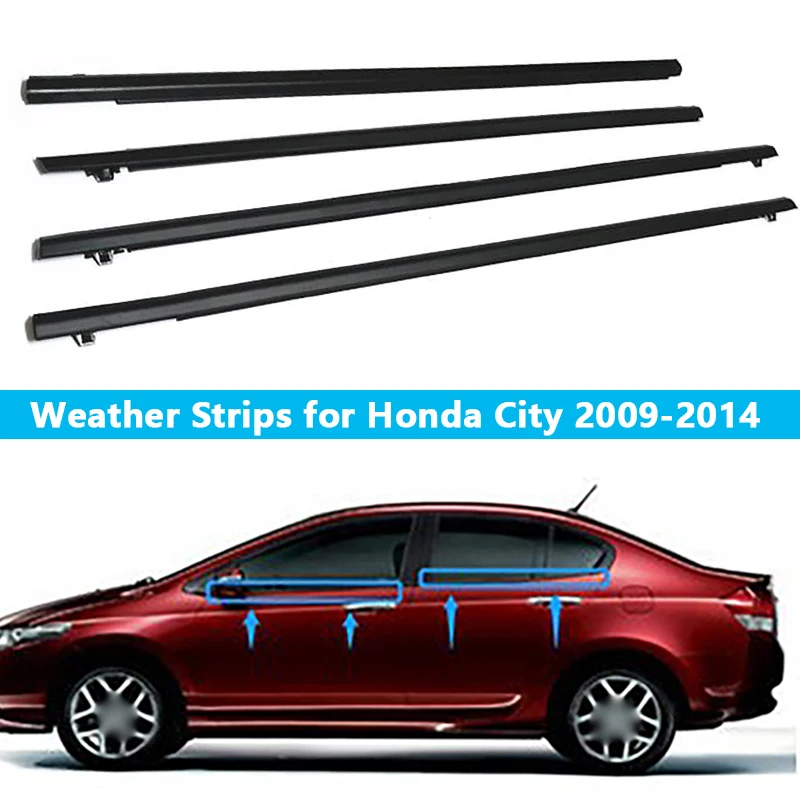 

4PCS Car Side Window Weather Strip Sealant Strip Glass Window Sealing Moulding Trim for Honda City 2009-2014