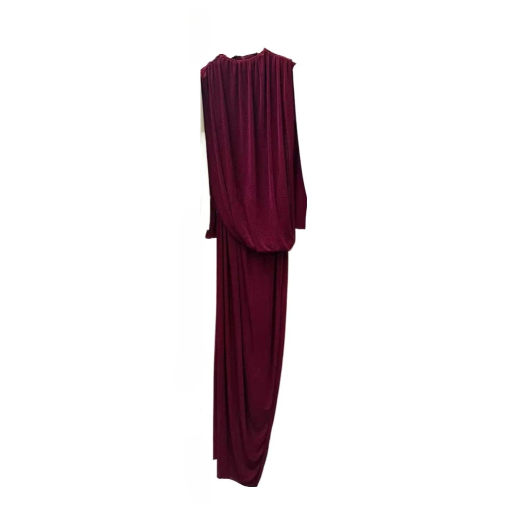 TWOTWINSTYLE Casual Gesplitste Plooien Onregelmatige Jurken voor Vrouwen Ronde Hals Lange Mouwen Tuniek Ontwerp Gevoel Lange Jurk Vrouwelijke Nieuwe