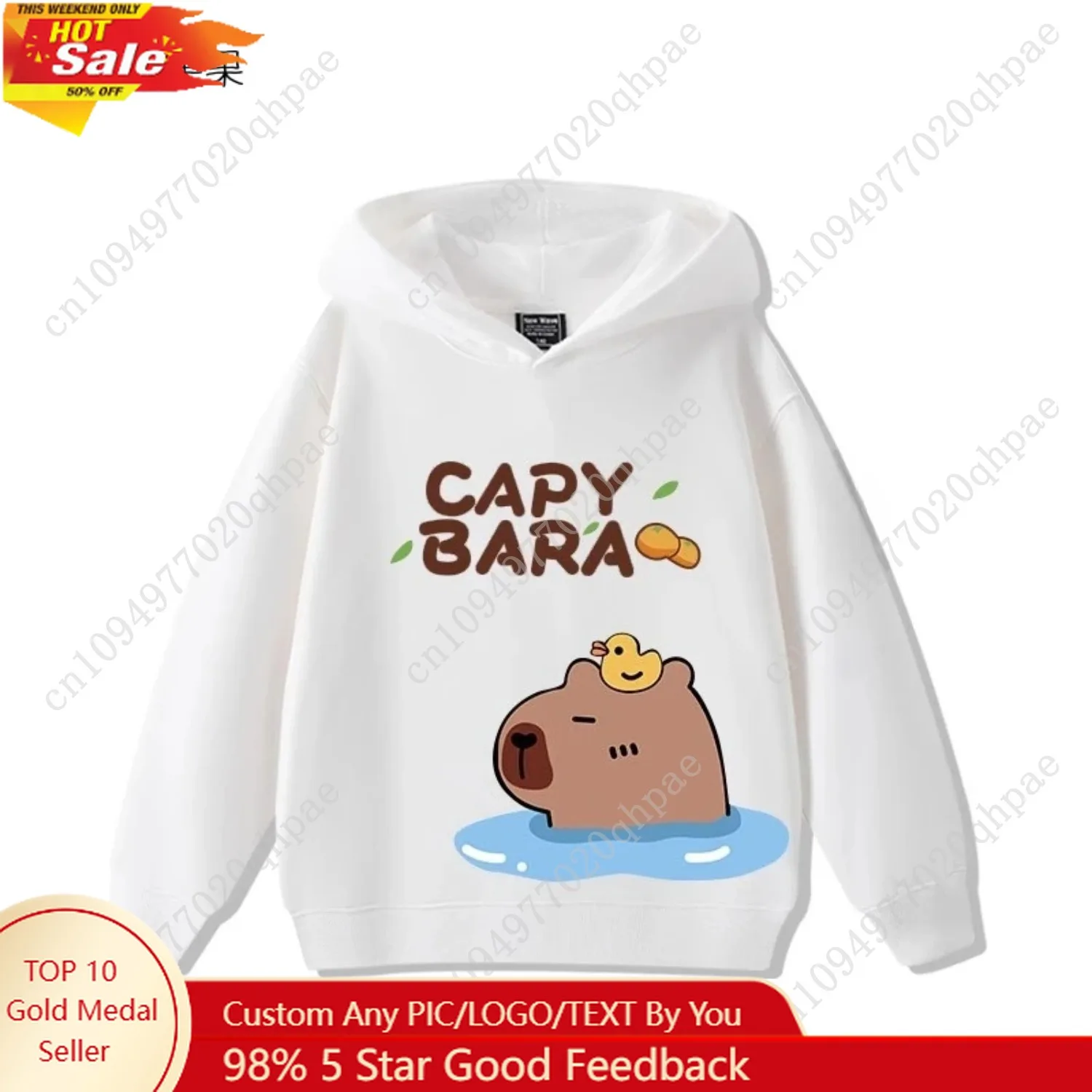 

Cartoon fun capybara bathe print boys girls fleece warm sweatshirt fall and winter children outdoor leisure fashion hoodie
