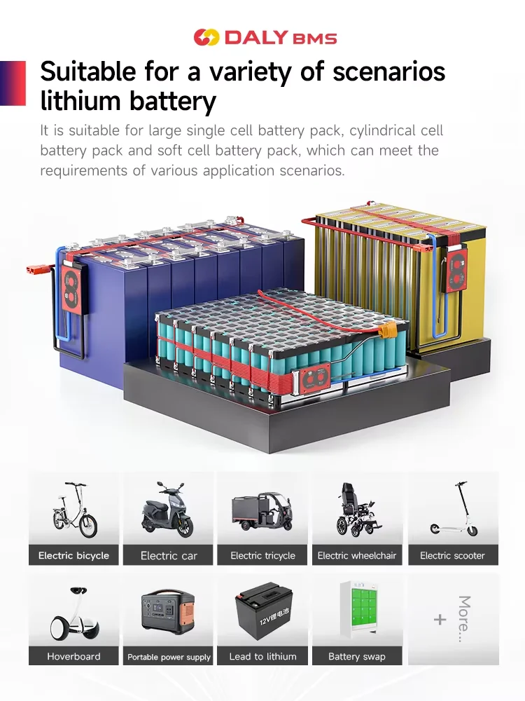 DALY BMS NTC Li-ion 7S 24V 10S 36V 13S 48V Lifepo4 4S 12V 8S 24V For 3.2V 3.7V Power Battery 18650 21700 15A 20A 40A 60A