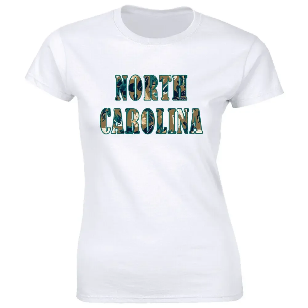 North Carolina Floral State Name T-Shirt for Women Hometown State Pride Gift Tee