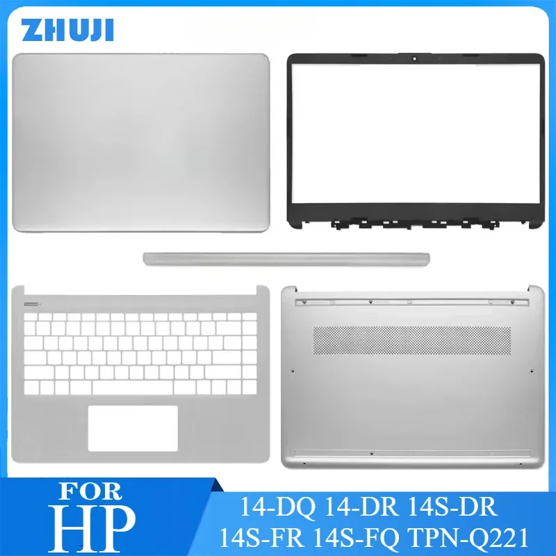 

New Laptop LCD Back Cover Front Bezel Palmrest Bottom Case Hinges For HP 14-DQ 14-DR 14S-DR 14S-FR 14S-FQ TPN-Q221 Silver