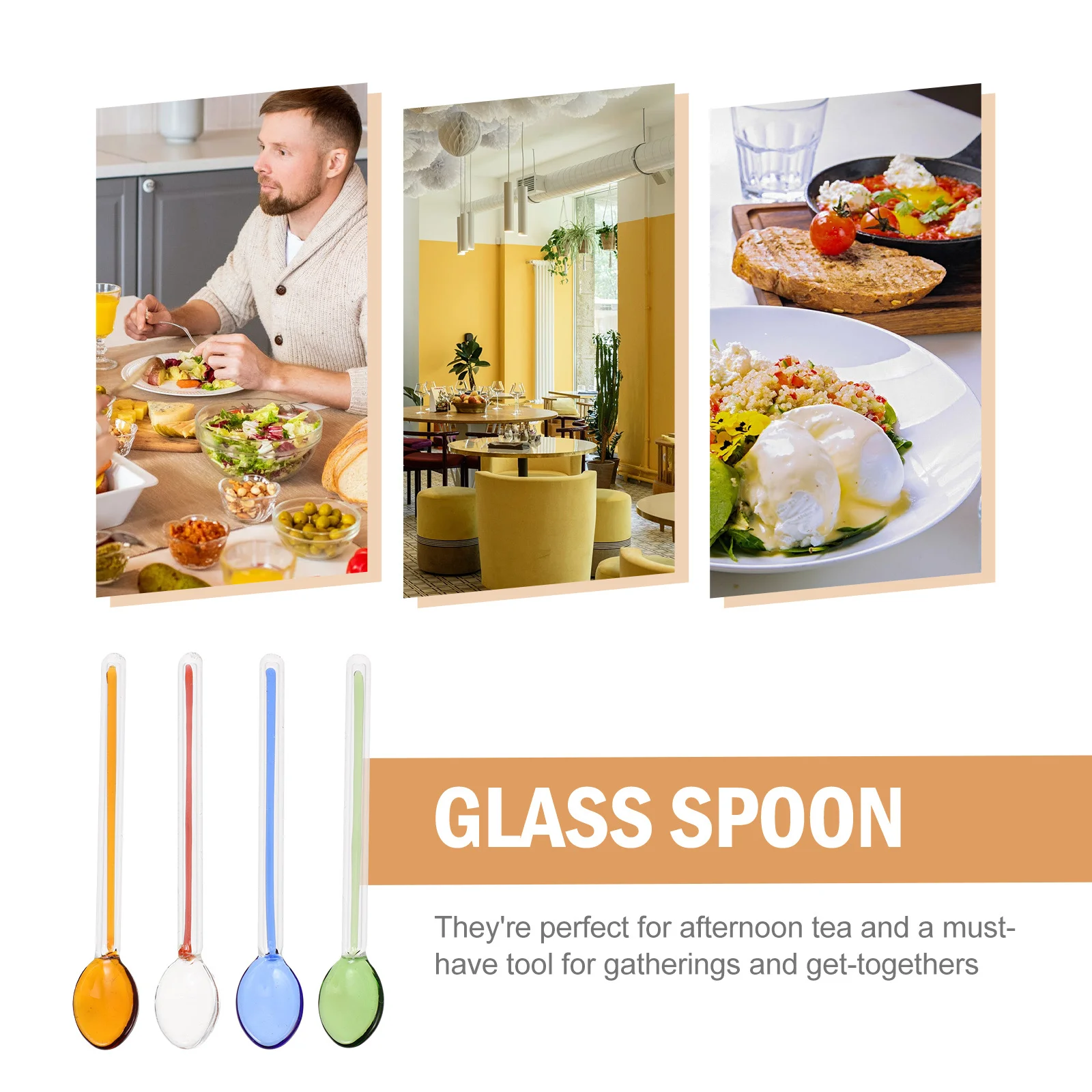 

4Pcs Glass Spoons Heat Resistant Long Handle Coffee Stirring Mixing Dessert Spoons Premium Quality Coffee Stir Sticks