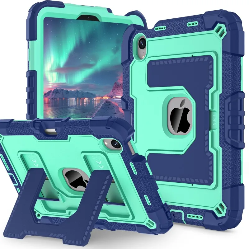 Heavy Duty Protective Case for iPad Mini 6 7 A17 Pro 8.3 Hybrid Shockproof Case with Crossbody Strap Hard Sturdy Kickstand Cover