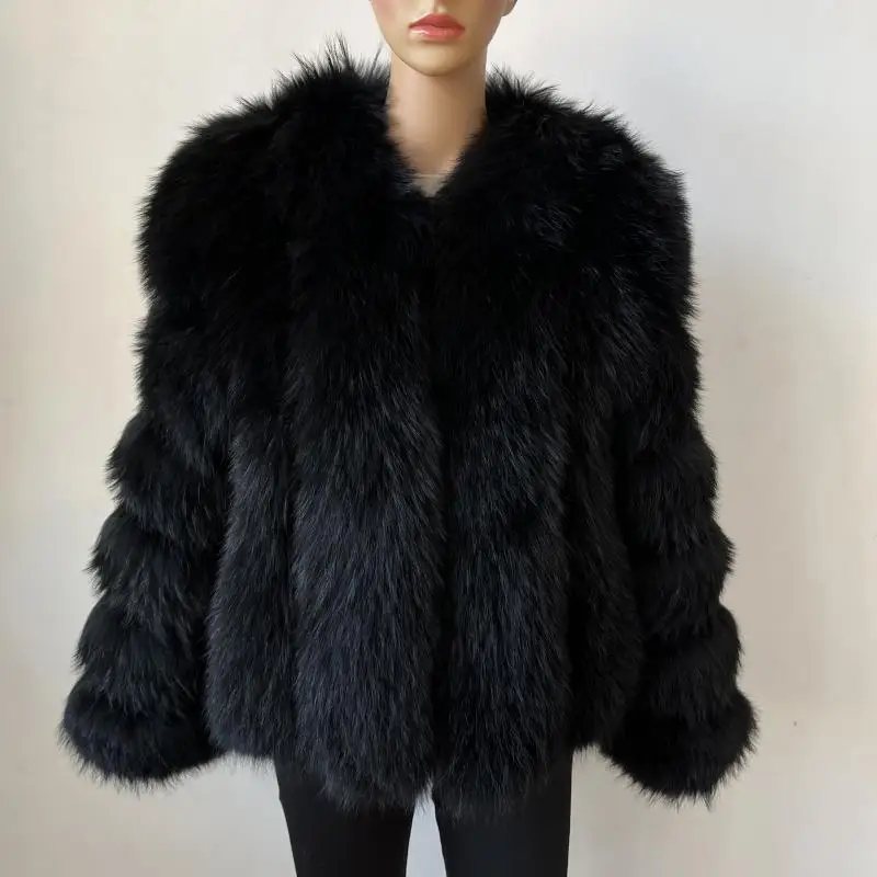 2023 Hot Sale Winter Women Real Fur Coat Raccoon Fur Silver Fox Fur Natural Short Coat Round Neck xxxxxl  jackets amp coats