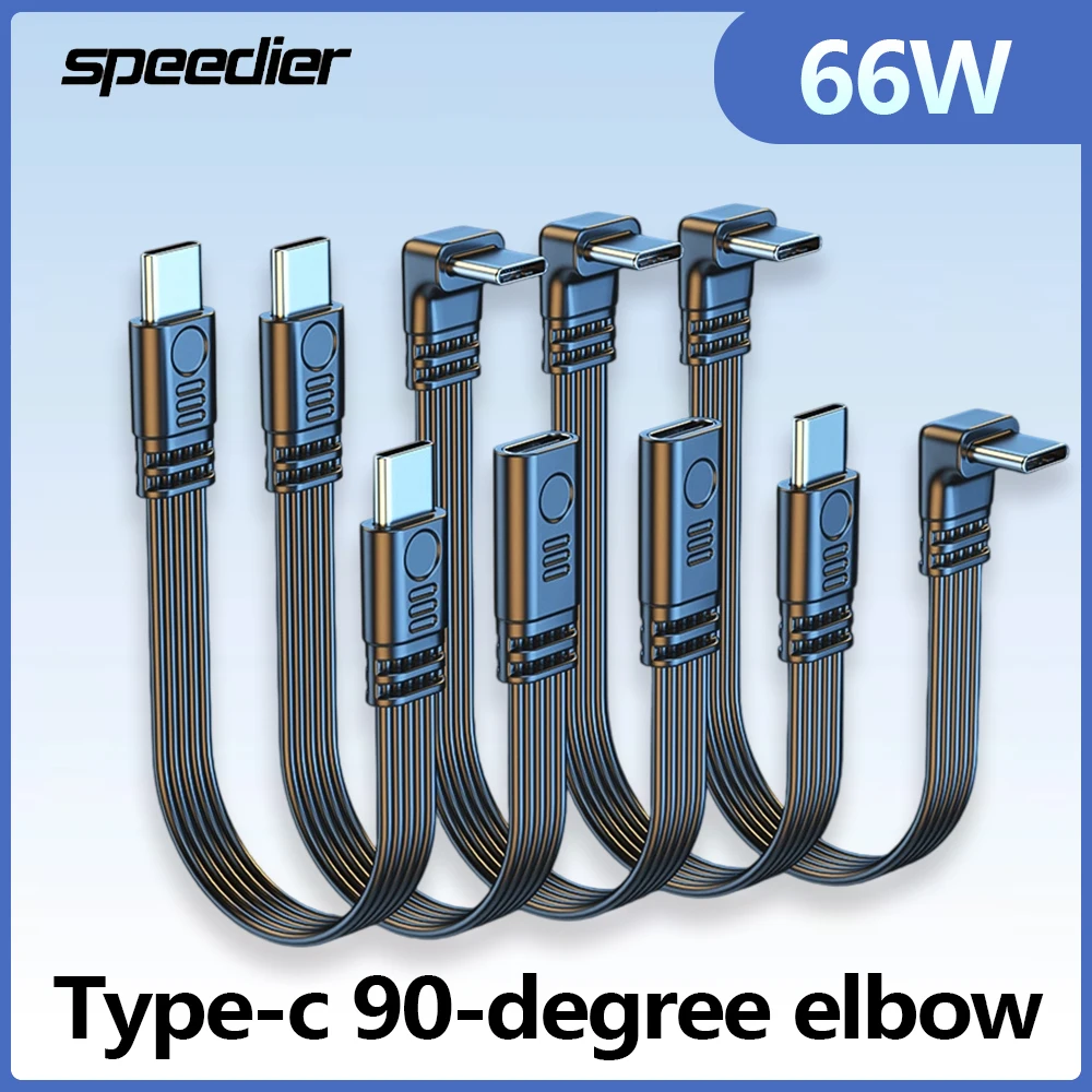 

USB Type-C Flat Silicone Flexible Cable 4-Directional Elbow Up Down Left Right USB 2.0 Data Transmission PD 66W Fast Charging