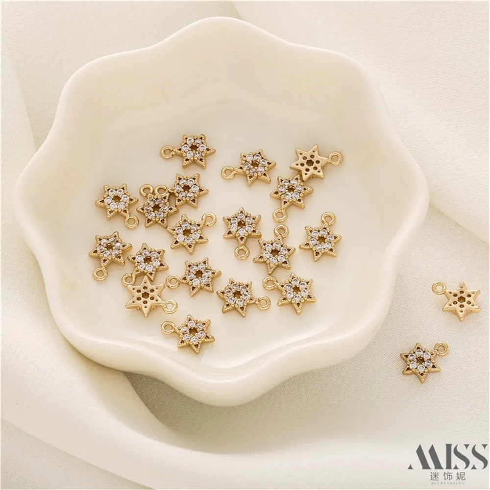 14K الذهب اللون الحفاظ على سداسية ستار دلاية من حجر الزركون DIY بها بنفسك اكسسوارات أساور يدوية الصنع القلائد مجوهرات المعلقات Charm