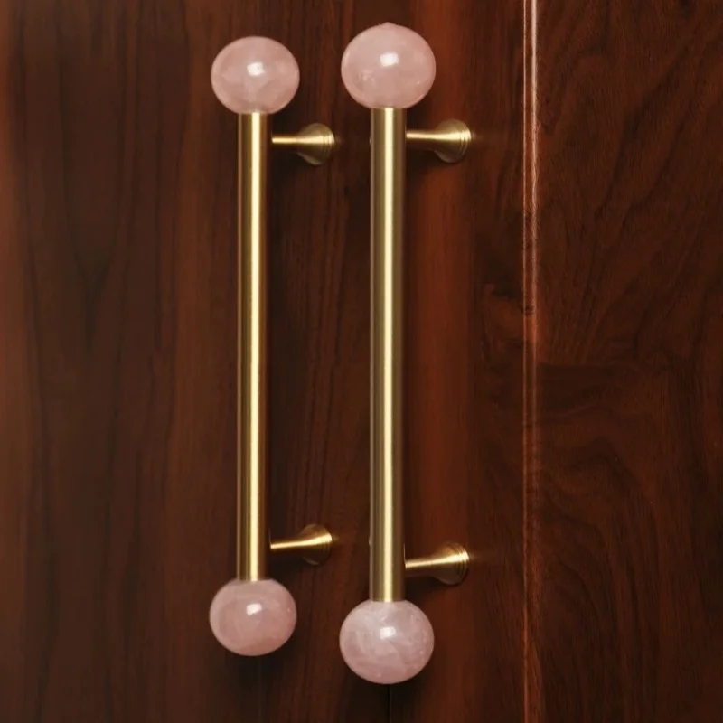 Natural Marble/ Crystal + Brass Kitchen Accessories New Cabinet Pulls Wardrobe Door Pull Drawer Crystal Knobs Furniture Handles