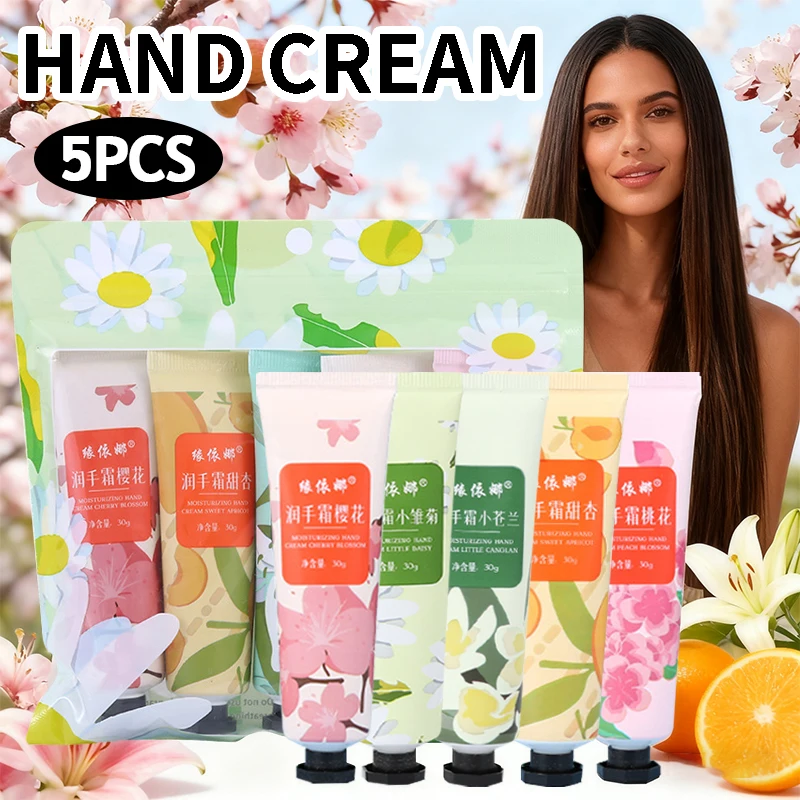 5 Stück Handcreme, 5 verschiedene Geschmacksoptionen, 24 Stunden feuchtigkeitsspendend, feuchtigkeitsspendend und pflegend Hände, feuchtigkeitsspendend und feuchtigkeitsspendend