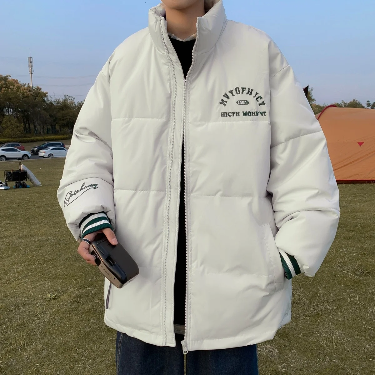 

Men's Cotton Jaet Winter Faion Loose Collar Thi Warm New Sle American Retro Bread Coat Stand Fit Daily Wear