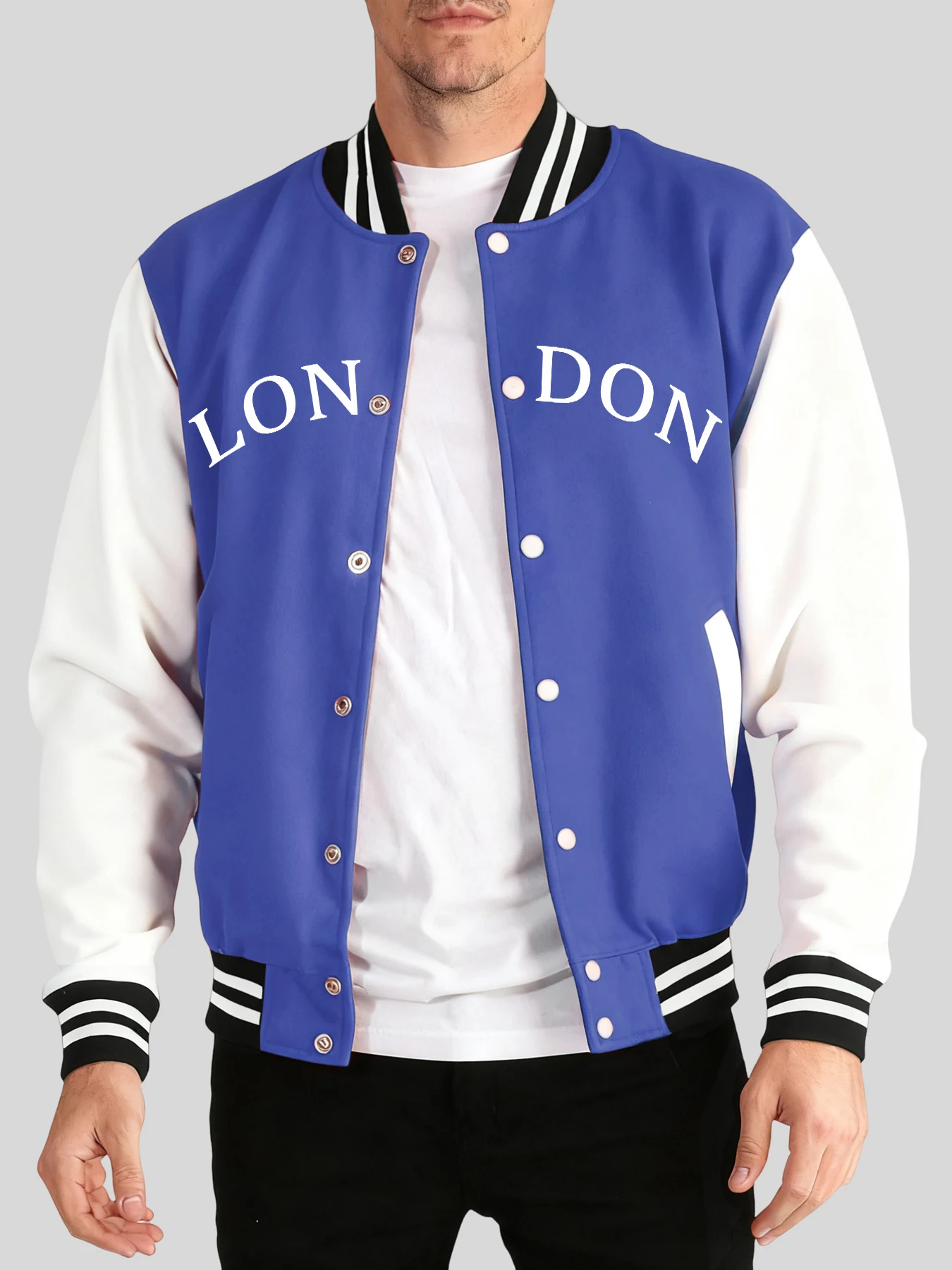 

London Creative Letter Printing Jackets Men Autumn Winter Casual Streetwear Basics Comfy Menswear Vintage Soft Baseball Uniform