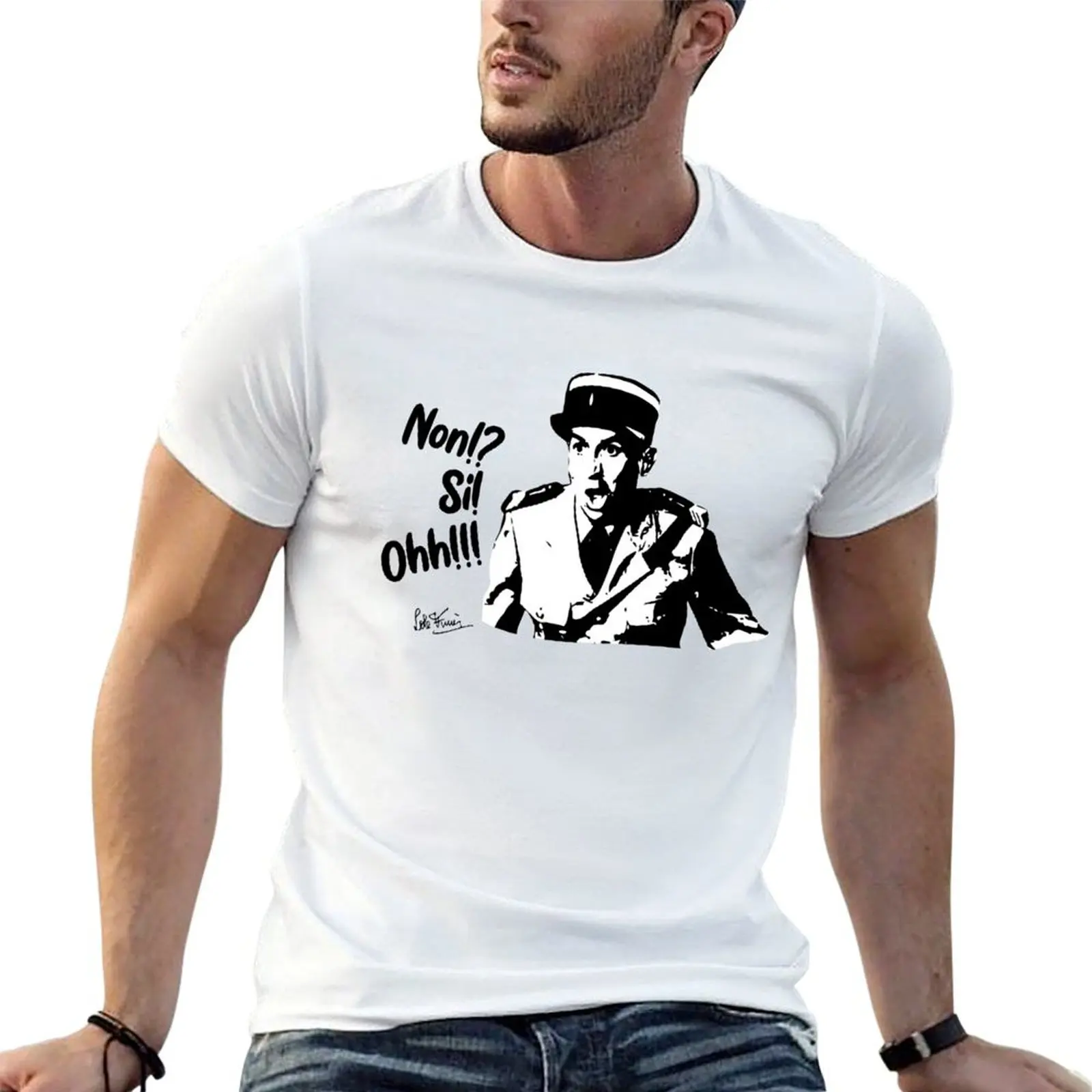 Louis de Funès Funes Non! Si! Ohh! T-Shirt Holiday Casual Short Sleeve Top