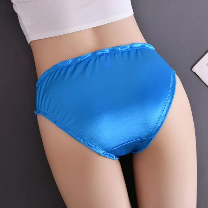 European and American Panties Women Low-waisted Underwear Plus Size Ice Silk Panties Ladies Traceless Solid Color Cotton Briefs