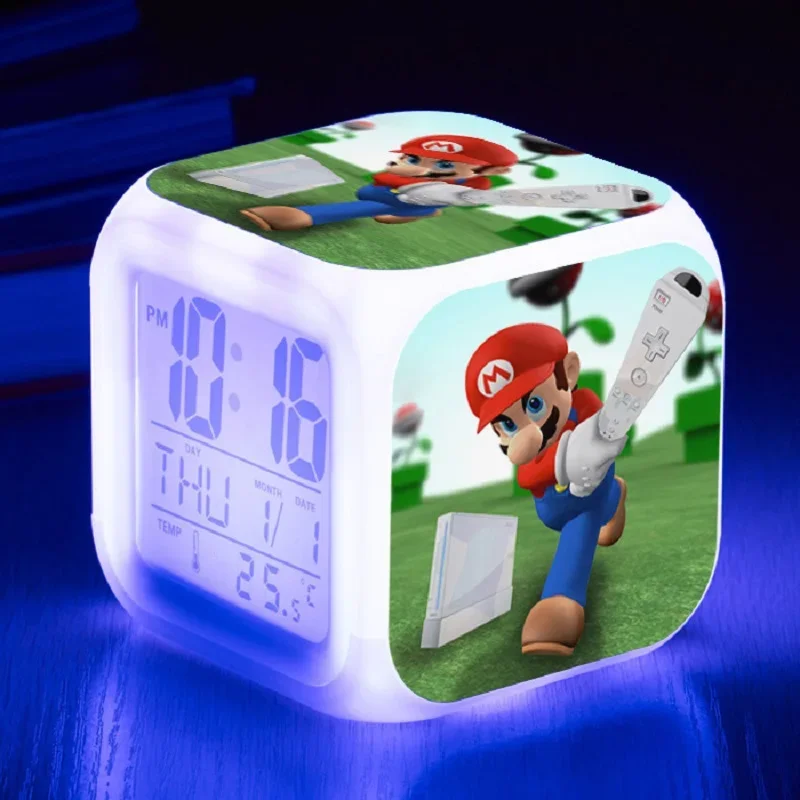 Super Mario Bros LED Alarm Clock Anime Cartoon Toad Yoshi Daisy Luigi Bowser Children Alarm Clock Room Decorative Light Toy Gift