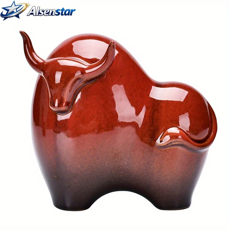 1pc Lucky Ceramic Bull Sculpture Modern Home Table Decor New Year Office Counter Ornament Traditional Craftsmanship Perfect Gift