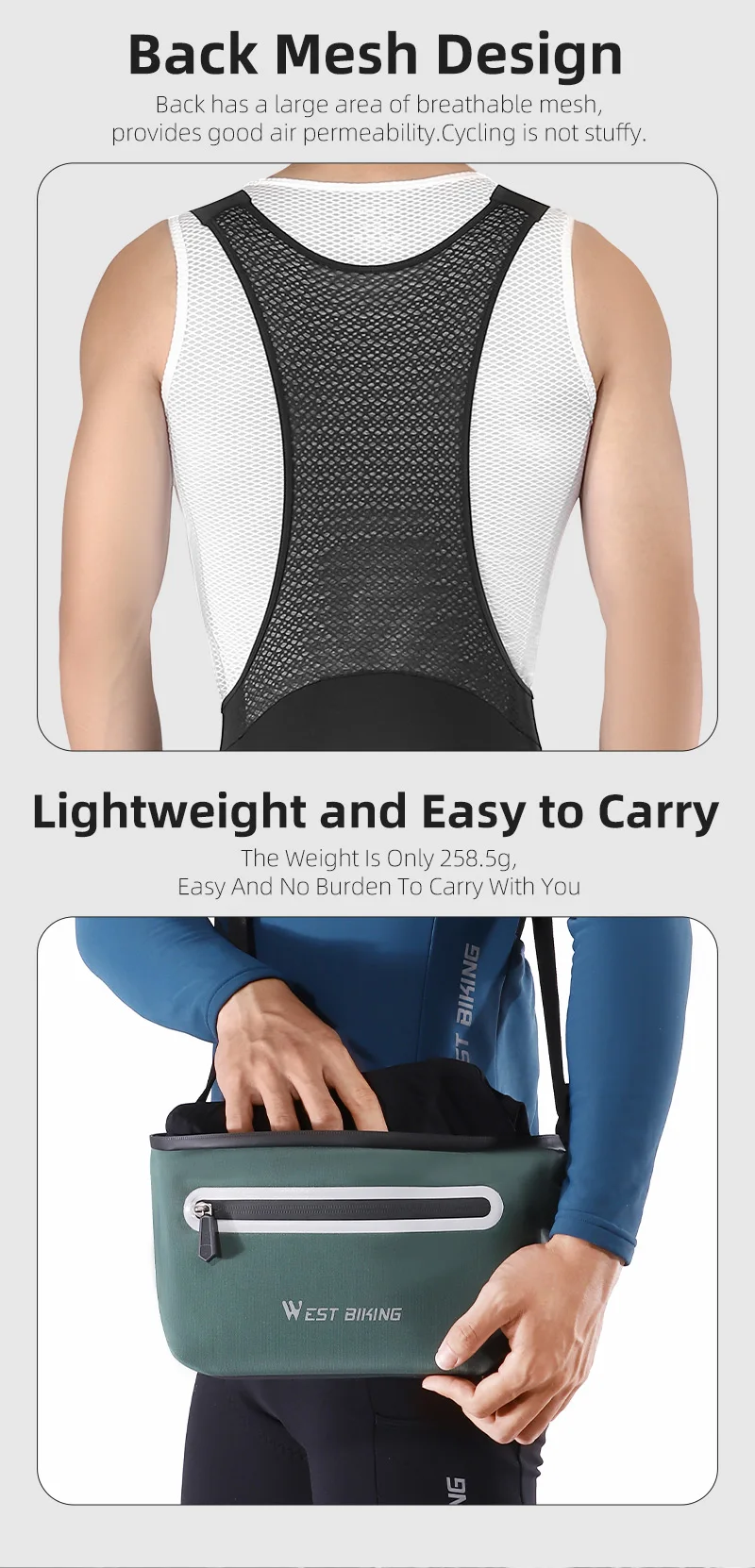 WEST BIKING Herren Radsport-Trägerhose mit 3D-Stoßdämpfendem Schwammpolster, atmungsaktivem Mesh, breiten Trägern, reflektierend, warm, thermisch. – Detail 12