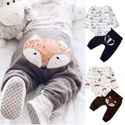 0-18M Neugeborenen Baby Jungen Kleidung Set Cartoon Fox Drucken Langarm Rompers + Hosen Outfits Kleinkind jungen Kostüme