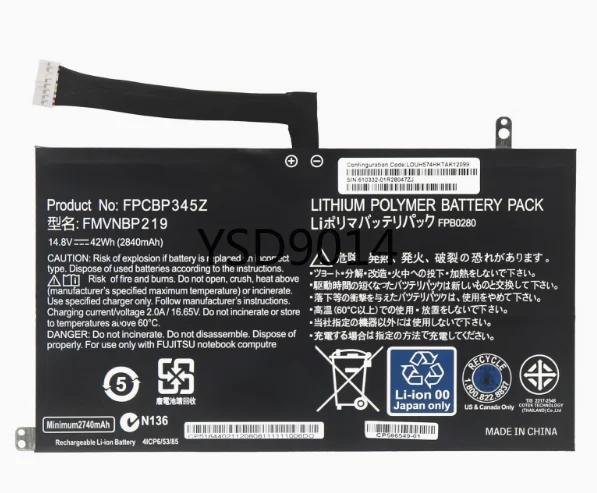 

FPCBP345 FMVNBP219 FPCBP345Z FPB0280 Laptop Battery 14.8V 42Wh 2840mAh For Fujitsu LifeBook UH572 UH552 Ultrabook