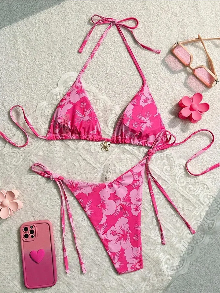 Vzvn Sexy Lace Up Print Bikinis Set Women Split Swimsuit Beach Bikini 2026 New All Season Backless Vacation Bikinis 2 Piece Set