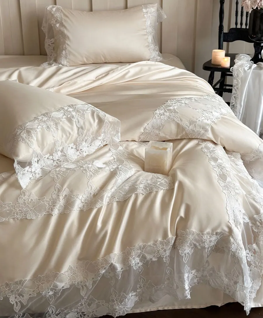 

Romantic elegant fairyfair luxury lace pure bedding set,full queen king solid cotton home textile sheet pillow case quilt cover