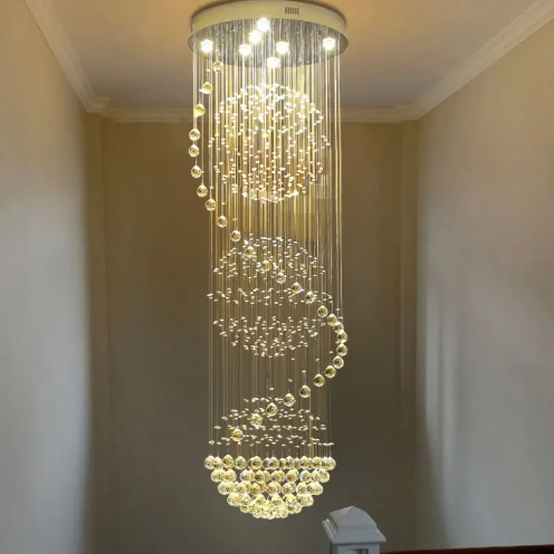 Imagem -04 - Modern Crystal Chandelier Lamp Longo Escada Dupla Luzes Led Pingente Projeto Hotel Elegante Villa e Hall Suspensão Fio Lustre