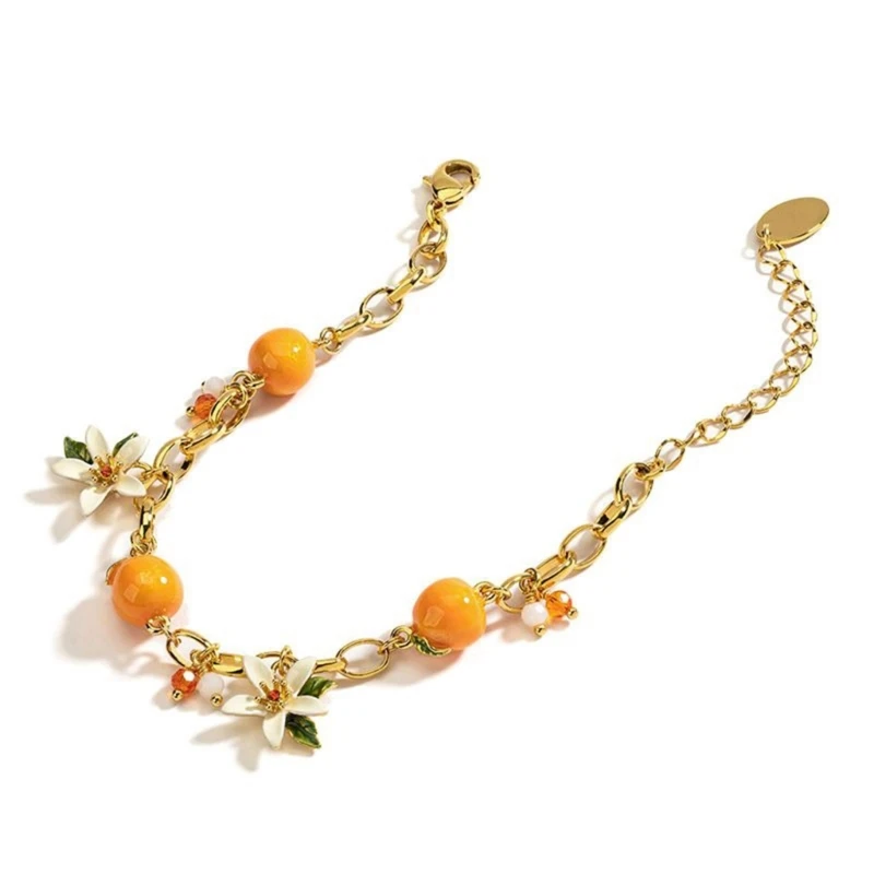 Vibranting Orange Bracelet With Gardenia Designs for Youthful Energy and Sweet Temperament Jewelry Accessory Daily Use