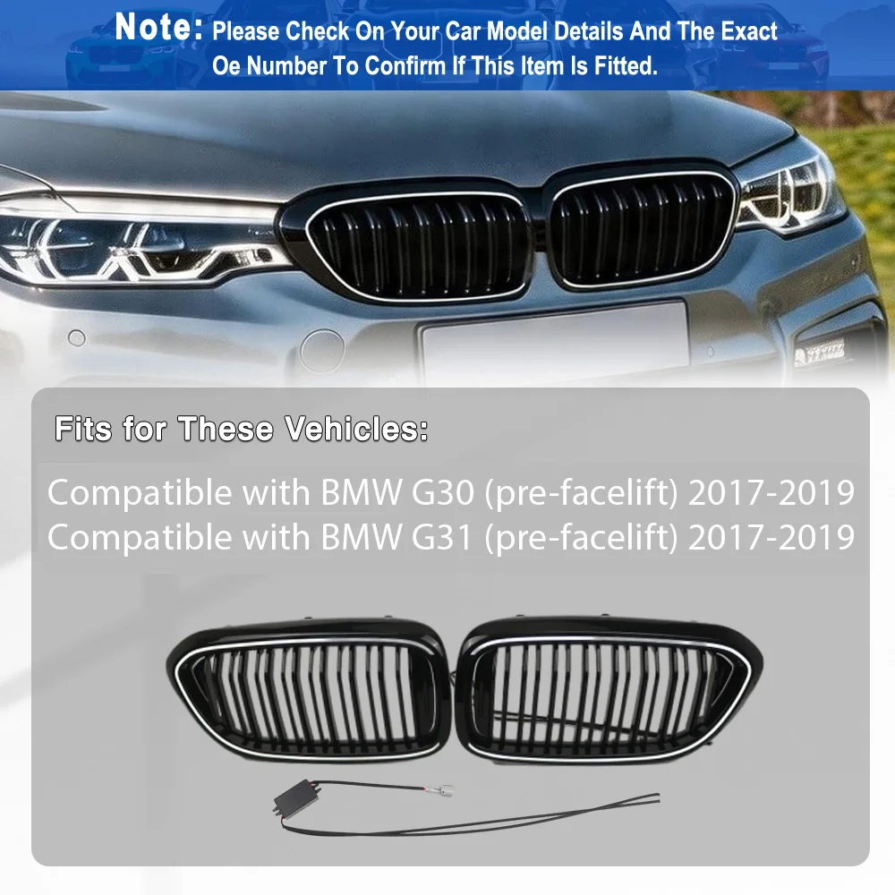 Vordere Nierengrills mit Weißem DRL-Licht für BMW G30 G31 Vor-Facelift 2017 2018 2019 51137390863
