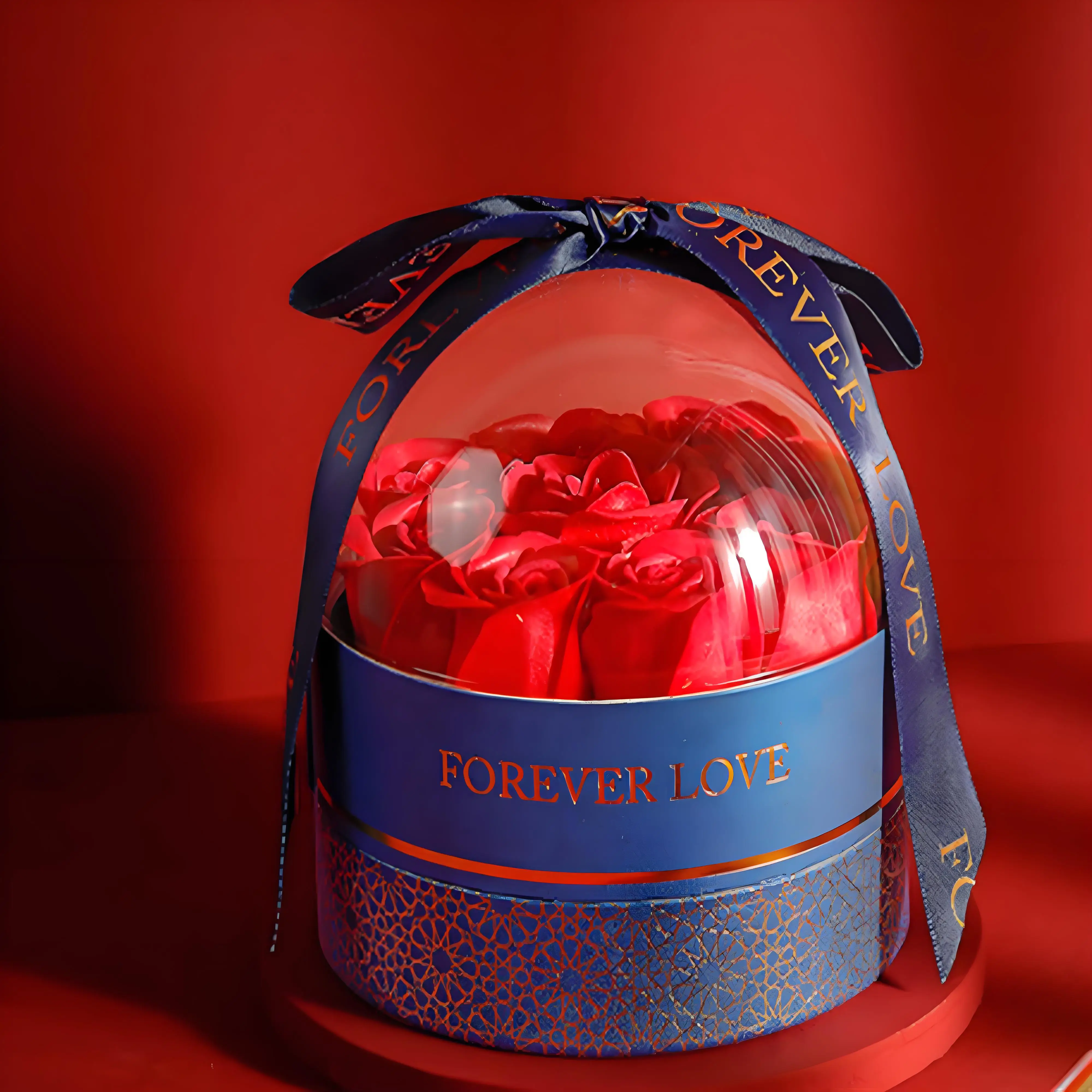 

Подарочная коробка на День святого Валентина, розовый круглый органайзер для ювелирных изделий, цветочный подарок, цилиндр, коробка для вечных цветов ручной работы на день матери, день рождения